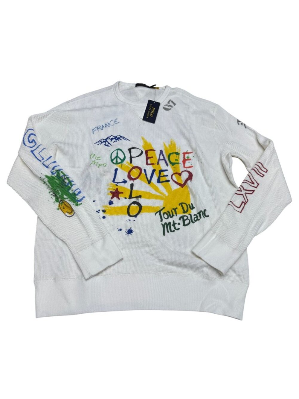 Polo Ralph Lauren Peace Love Men's Waffle-Knit Crewneck LS Shirt, Size L NWT